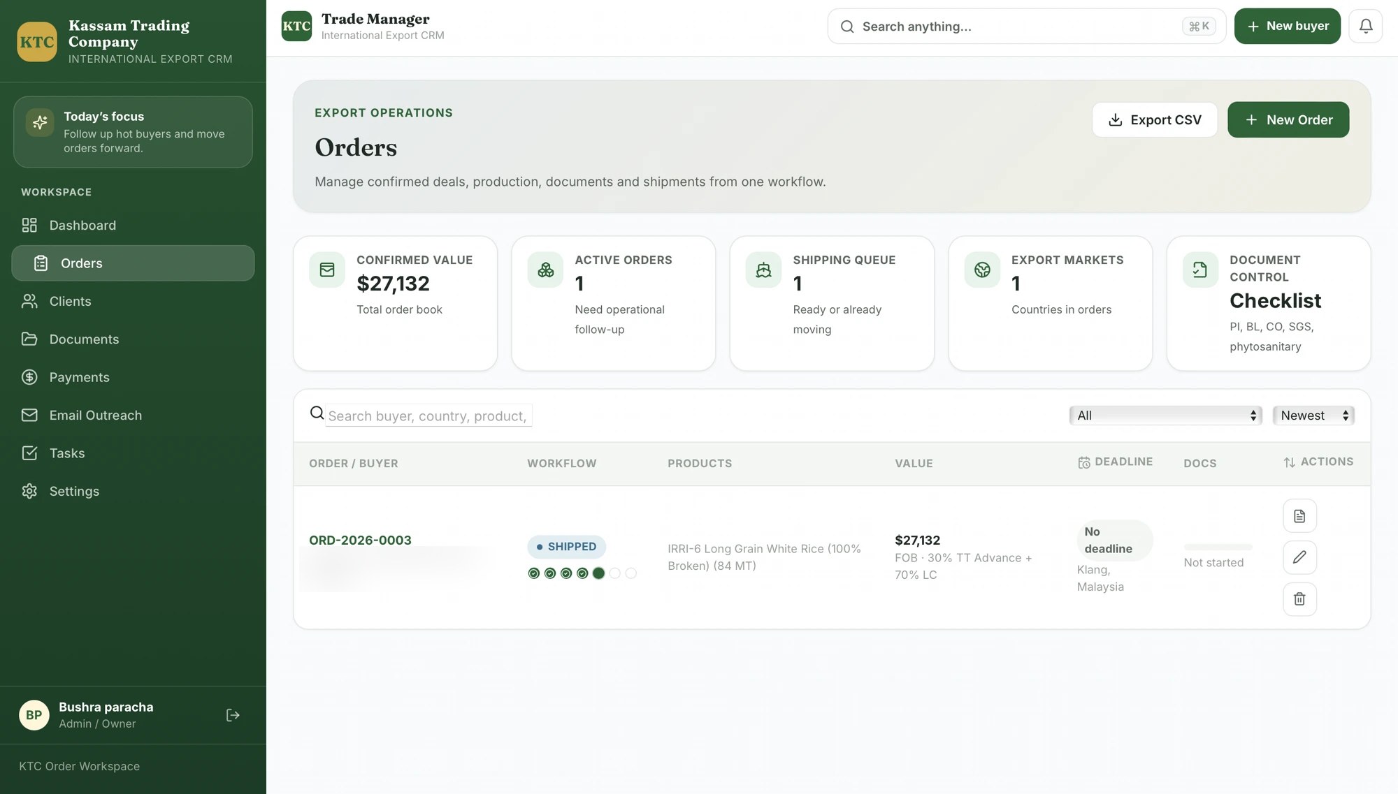 KTC order tracker screen
